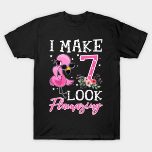 Kids I Make 7 Look Flamazing Flamingo Birthday T-Shirt T-Shirt